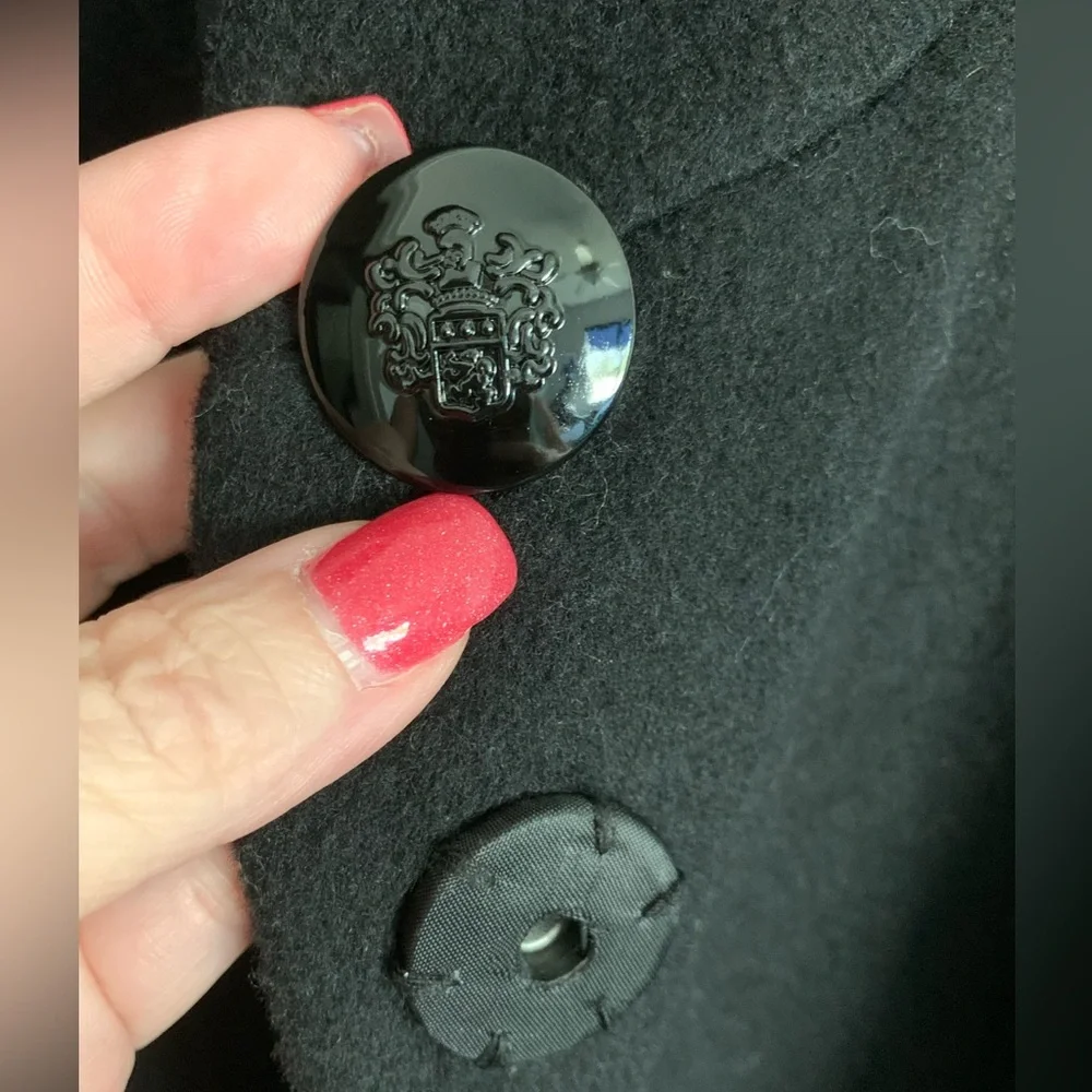 Ruffled Wool Black Pea Coat from MODA International